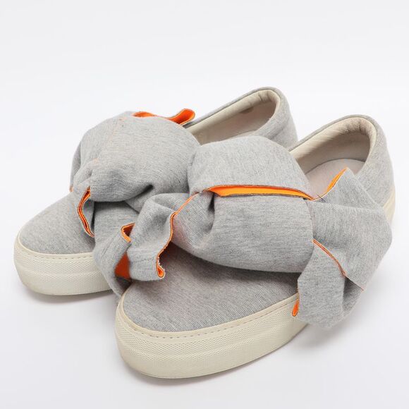 Joshua Sanders Grey Knit Fabric Bow Slip On Sneakers Size 38 - Picture 2 of 7